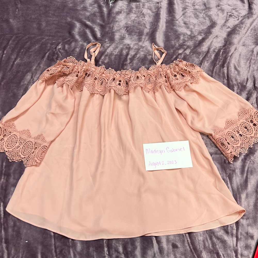 light pink off the shoulder blouse